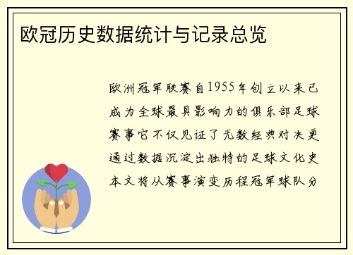欧冠历史数据统计与记录总览
